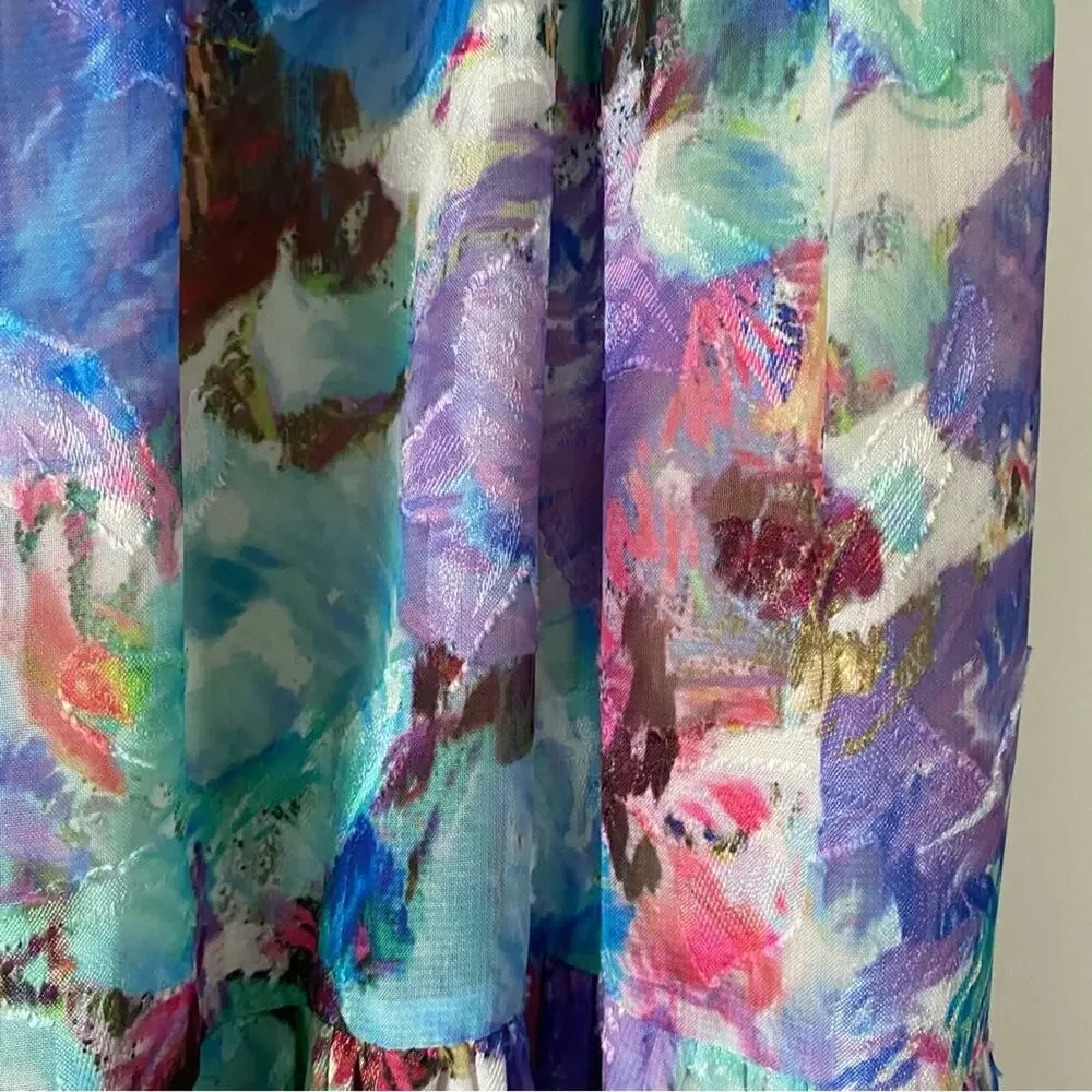 Patbo Blossum Tiered Blue Purple Print Maxi Skirt size 4 - Picture 7 of 8